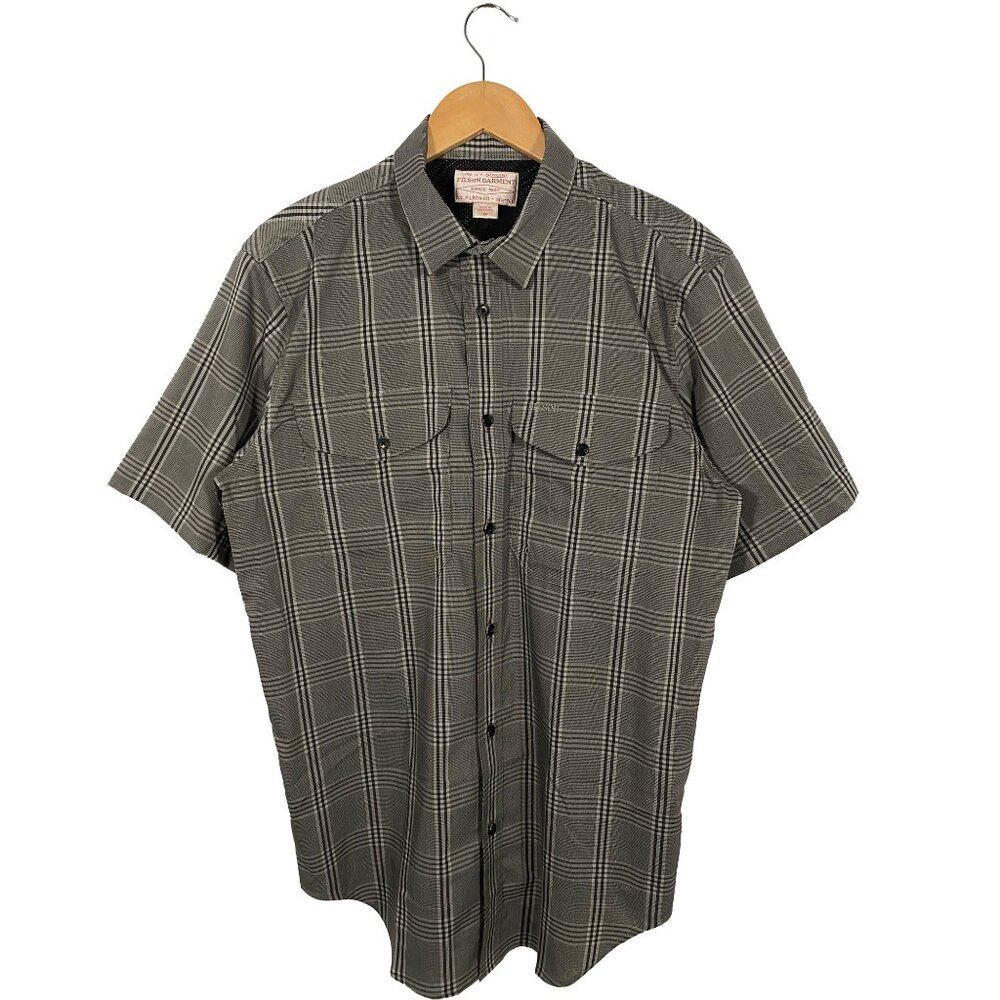 Filson Twin Lakes Lined Short Sleeve Check Sport Shirt Gravel Gray Men's size M